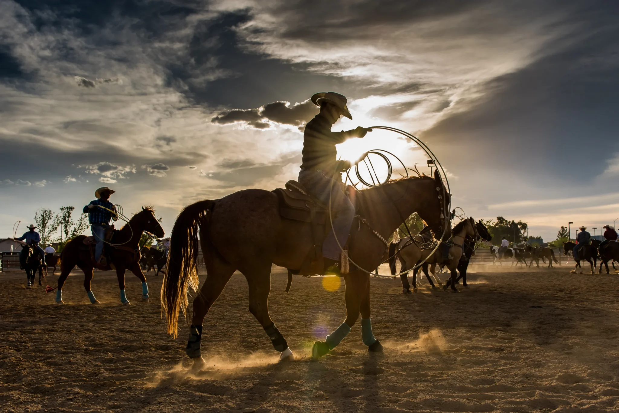 Reno Rodeo arena in Reno Nevada with riders competing during summer rodeo event
