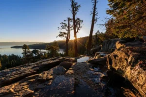 Reno high desert skyline and Lake Tahoe mountain landscape showing seasonal weather differences