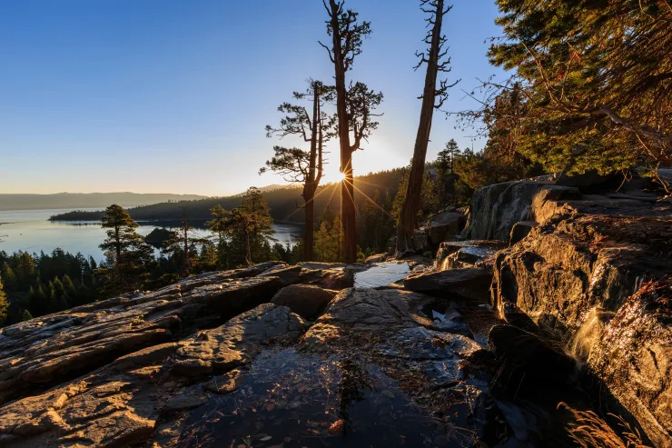 Reno high desert skyline and Lake Tahoe mountain landscape showing seasonal weather differences